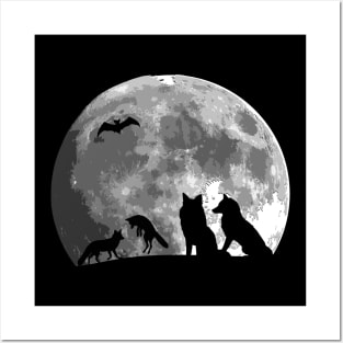 Cute Wolves Family Bat Silhouette on the moon gift Posters and Art